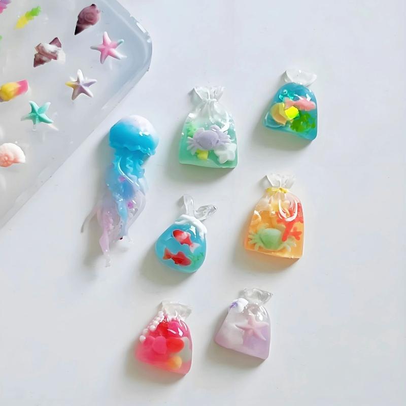 Art Craft Jellyfish - 3D オーシャンシリーズクラゲヒトデシェル透明マニキュアモールド爪工芸用シリコーンネイルモールド DIY ネイルアート装飾