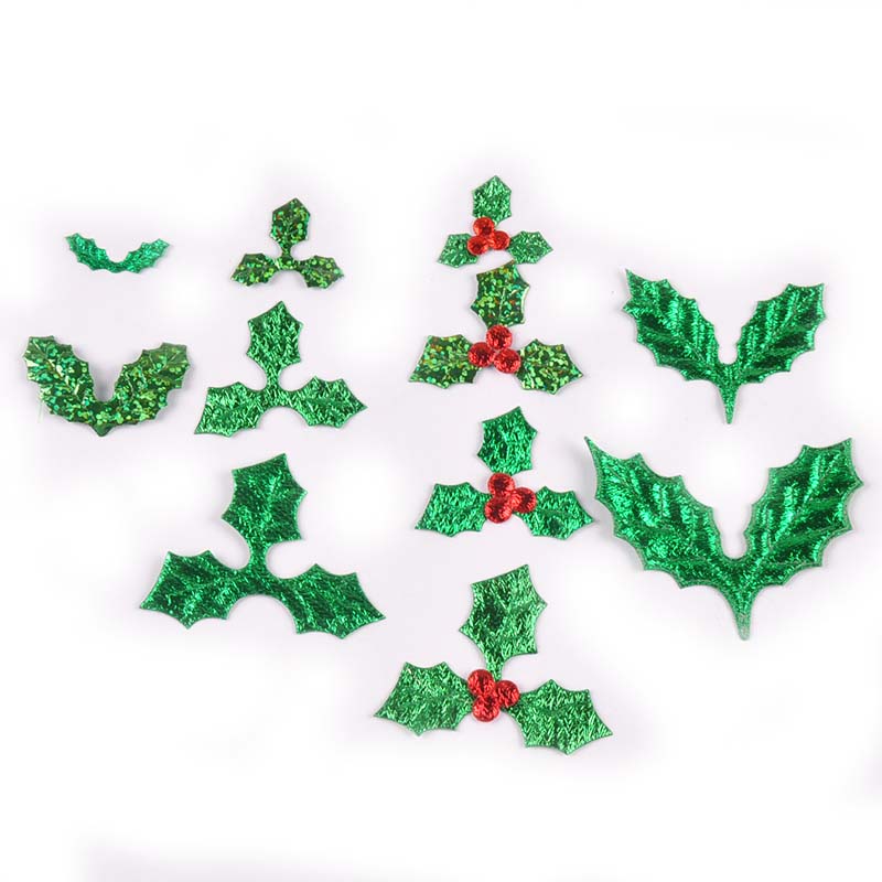 Art Craft Leaves - クリスマスツリーの葉のステッカーパッチ、DIYスクラップブッキングの装飾、アートファブリックアクセサリー、パーティーアップリケクラフト、25-60mm、100個、c2770