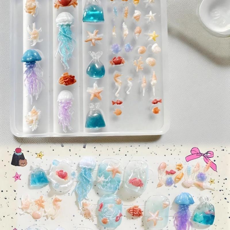 Art Craft Jellyfish - 3DオーシャンシリーズシリコンネイルモールドDIYネイルアートデコレーションクラゲヒトデ貝殻透明マニキュアモールドネイルクラフト用
