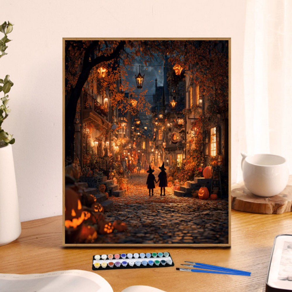 Art And Craft Numbers - 数字で描く絵画 ハロウィンの夜の街並び 大人向け数字で描く絵画 手芸品 ホームデコレーション
