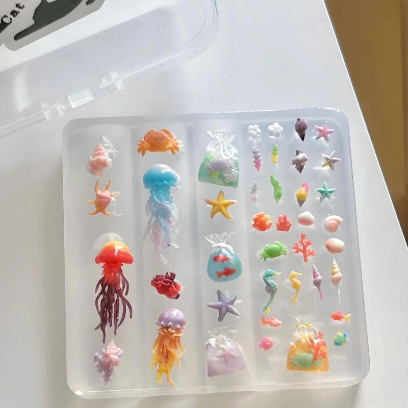 Art Craft Jellyfish - 透明シリコンネイルアートモールド；DIY 3Dオーシャンシリーズクラゲ、ヒトデ、貝殻ネイルアートデコレーションモールド（クラフト用）