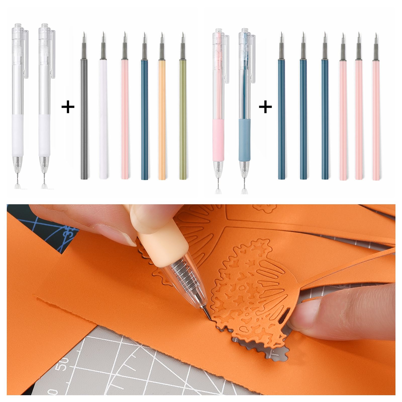 Art Craft Knife - アートユーティリティナイフペン詰め替えセット、紙切削工具、精密スクラップブッキング、ステッカーカッター、DIYクラフト用品、1個、8個