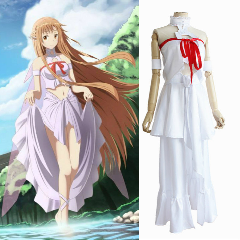 Art Craft Online - 女性のためのハロウィーンの衣装,スカート,完全なセット,白いドレス,かつら付き,新しいコレクション