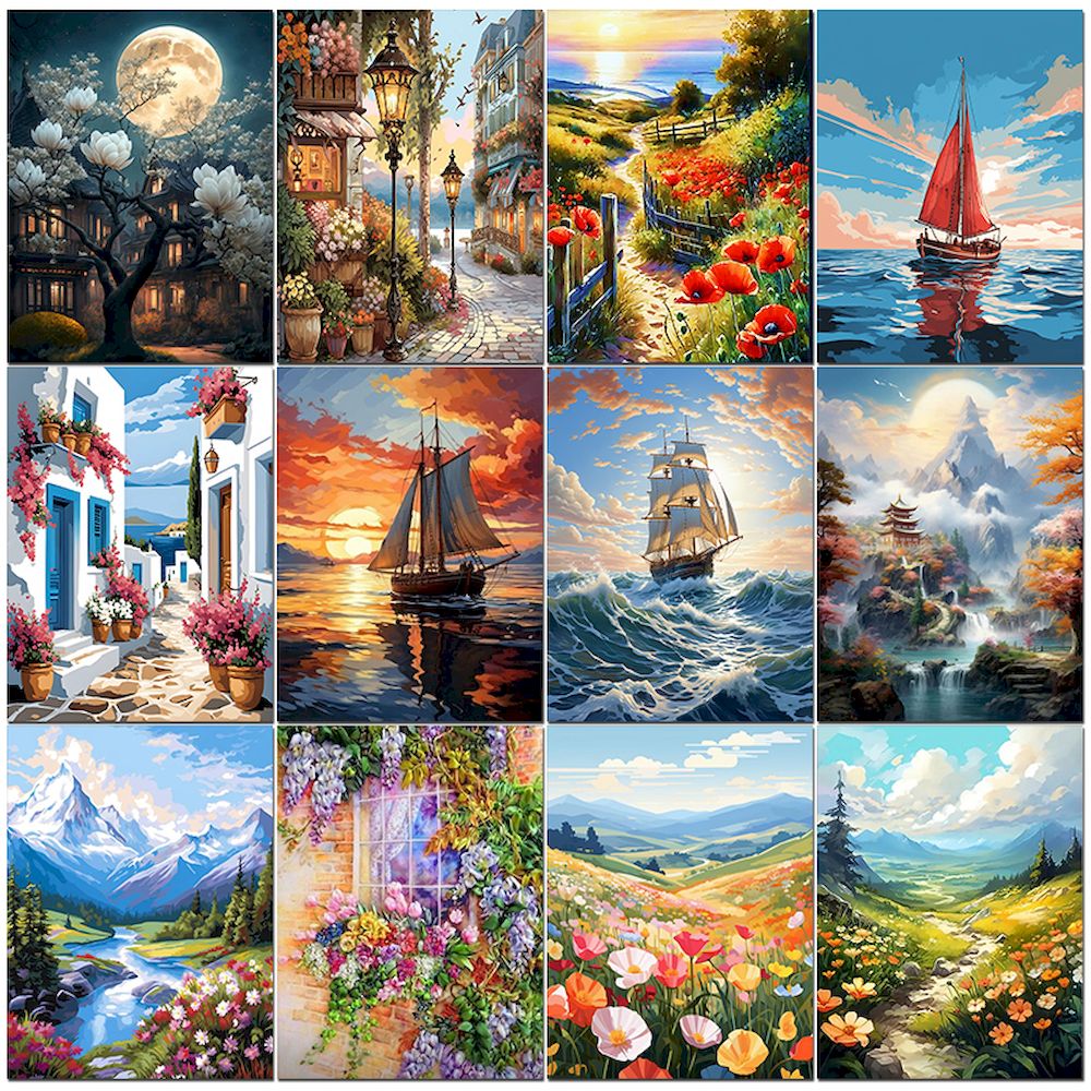 Art And Craft Numbers - 家の装飾のための数字による油絵,DIY,DIY,DIY,DIY,DIY,アクリル,風景画像
