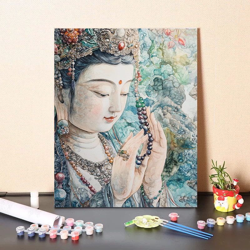 Art And Craft Numbers - 仏陀、宗教画 数字塗り絵 大人向けDIYキット キャンバスに手描き油絵 数字で描く絵画
