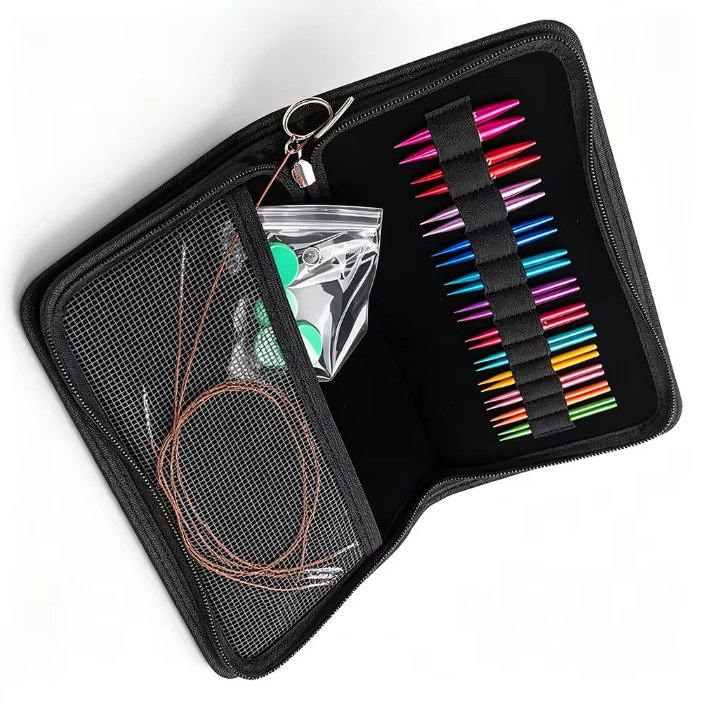 Knitting Needle Circular - 12組交換可能な丸針セット ミニショート5.5cm 取り外し可能なヘッドスリーブカラーリングニードル 3.0-8.0mm 編み物ツール