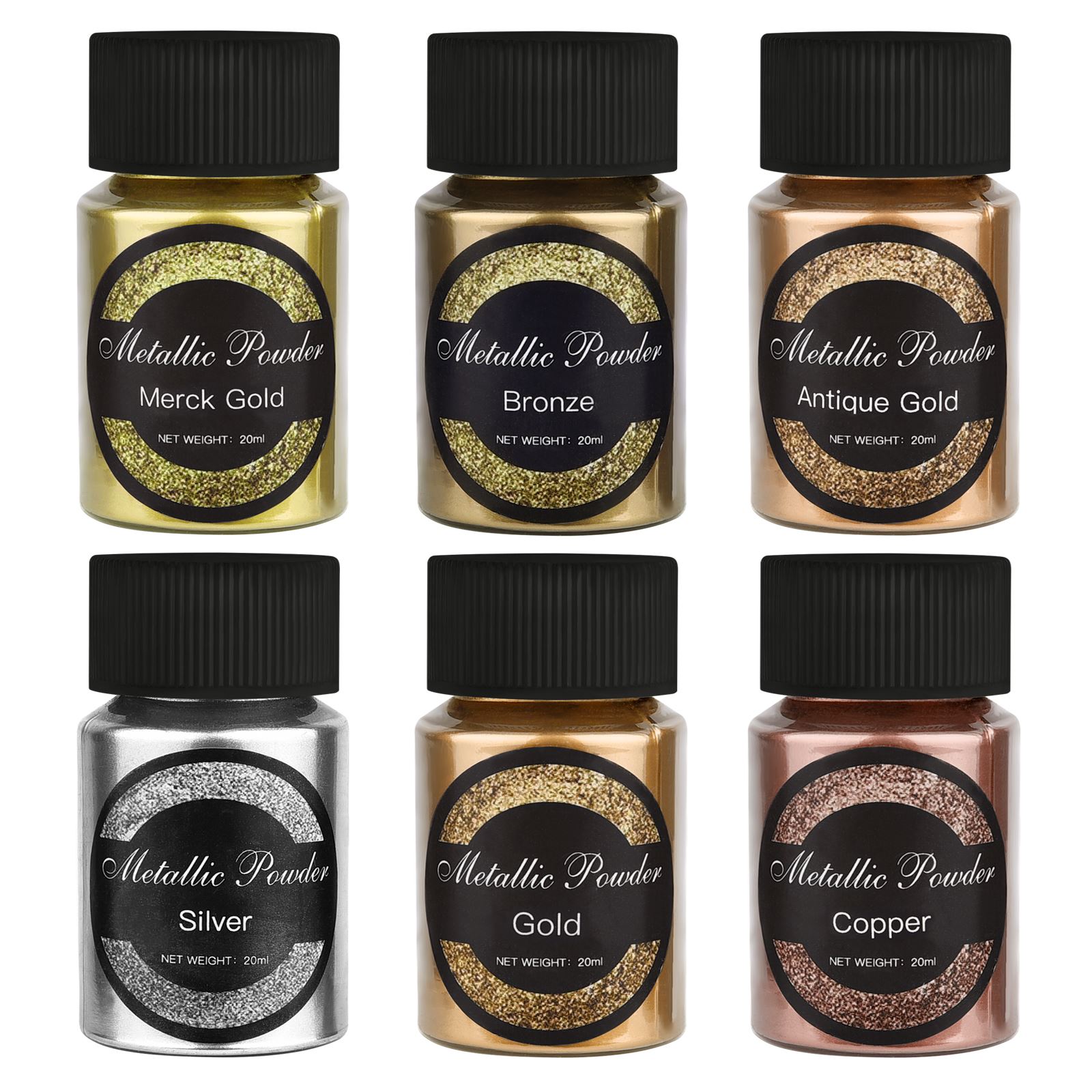 Resin Pigment Powder - ジュエリー作り用のメタリックグリッターパウダー,金と銀の色,真珠光沢,染料,UV樹脂,エポキシ,ボトルあたり20ml