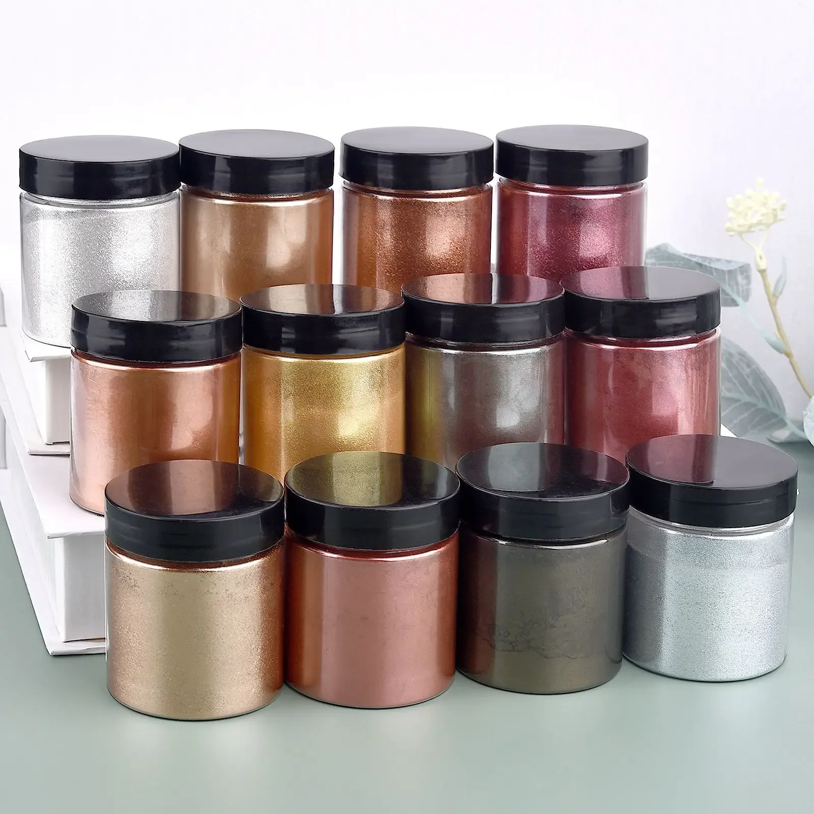 50 グラム/ボトルメタリックグリッターパウダーゴールドシル - Resin Pigment Powder のレビューと価格