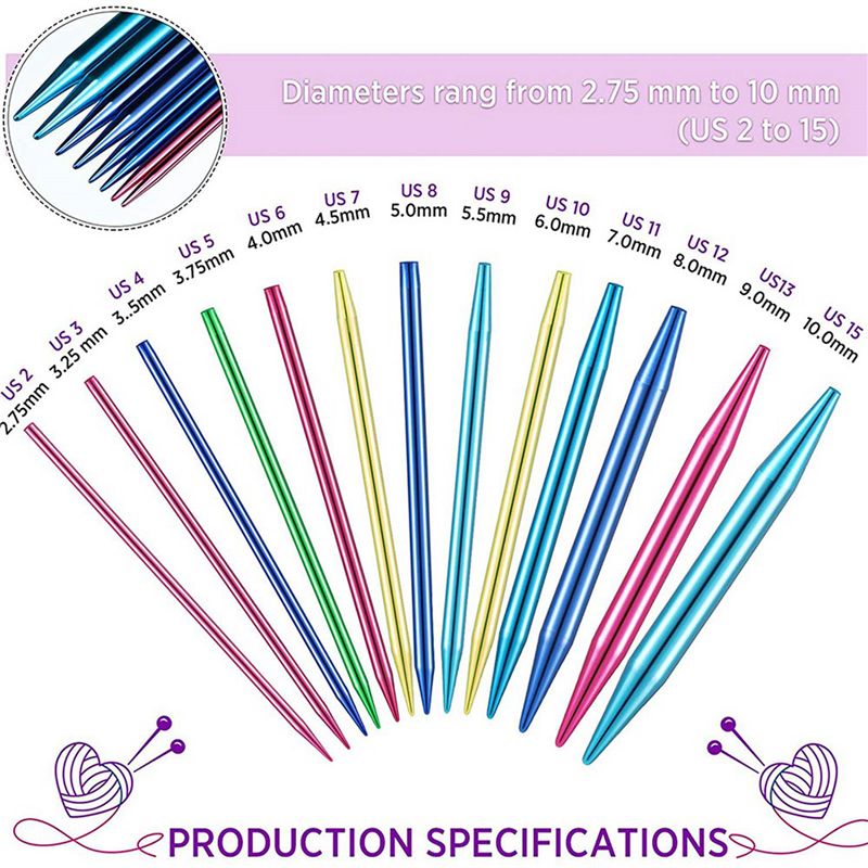 A27F-52 ピースアルミ製交換式丸編み針セット、13サイ - Knitting Needle Circular のレビューと価格