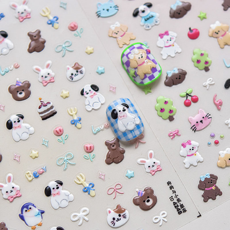 1pc かわいい動物漫画ステッカー猫犬クマちょう結びデカール - Art Craft 6 Year Old のレビューと価格