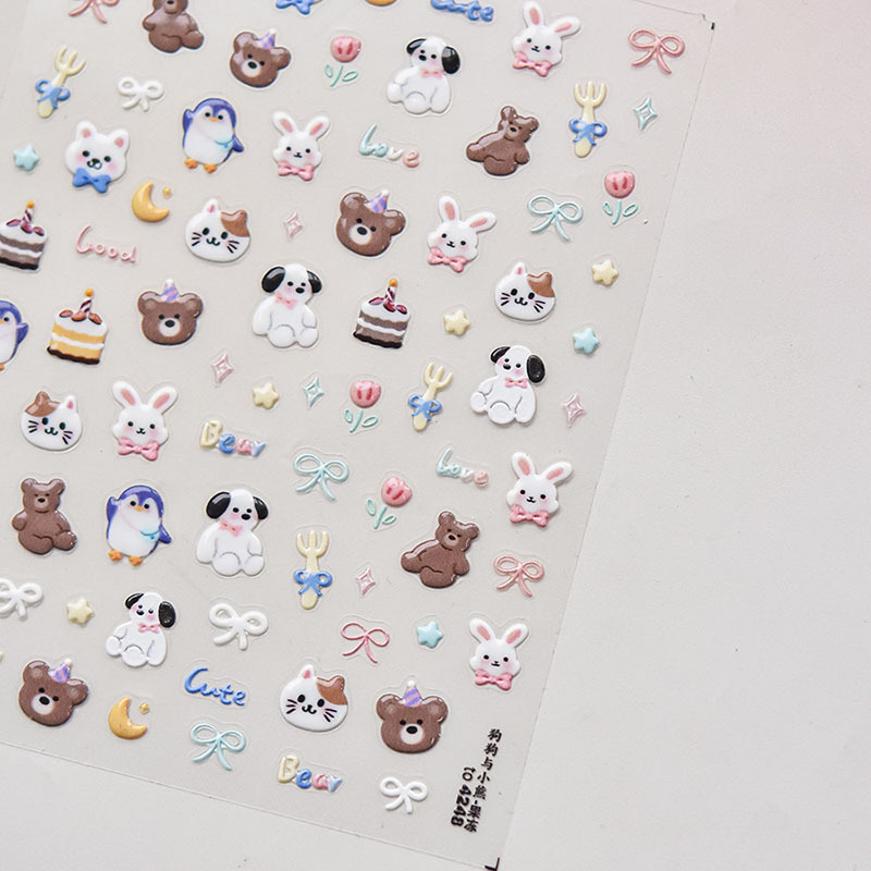 1pc かわいい動物漫画ステッカー猫犬クマちょう結びデカール - Art Craft 6 Year Old のレビューと価格