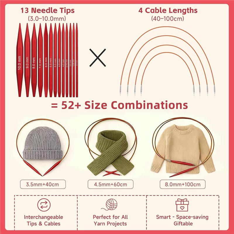 A25F-円形編み針セット、マットレッドアルミニウム製、初心 - Knitting Needle Circular のレビューと価格