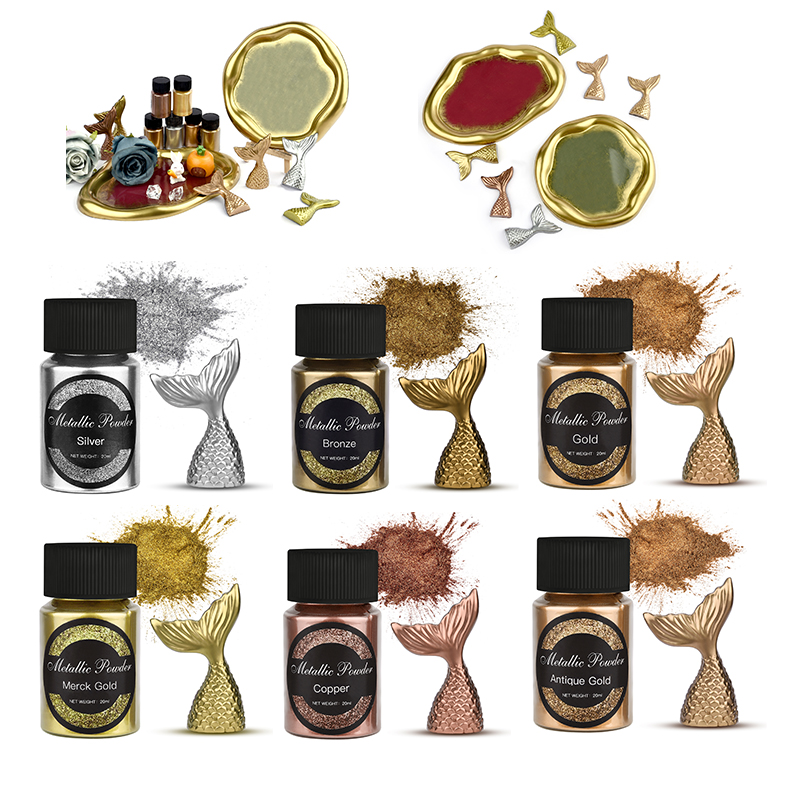 ジュエリー作り用のメタリックグリッターパウダー,金と銀の色, - Resin Pigment Powder のレビューと価格